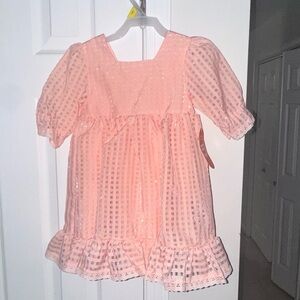 NWT Wonder Nation Girls 3T OrangeSequin Gingham Spring Dress Short Sleeve Ruffle
